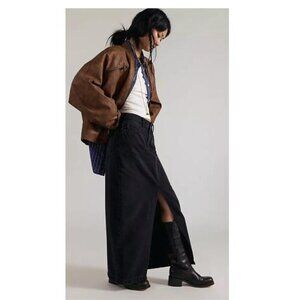 We The Free Black Denim Midi Skirt Front Slit NWT Size 26